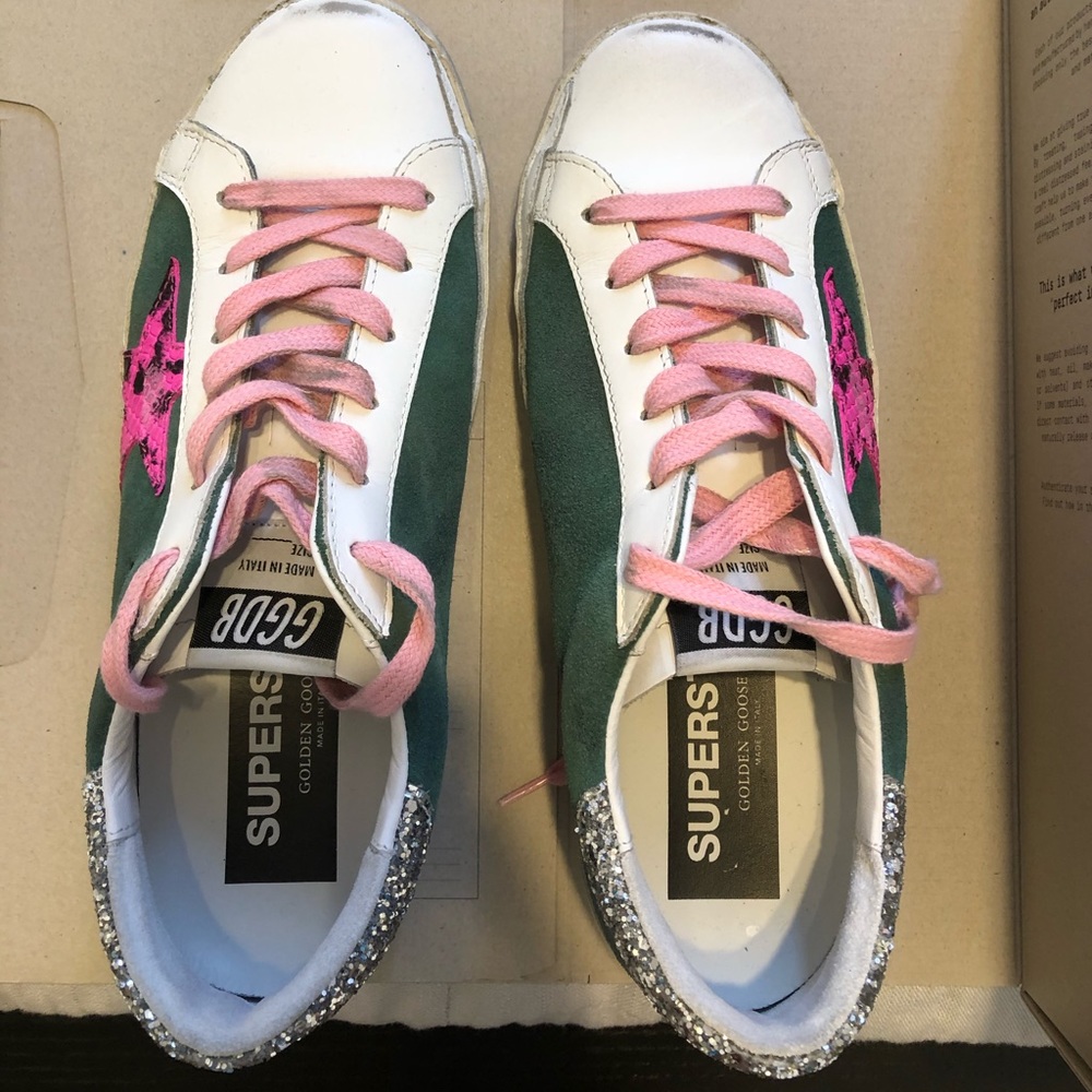 Golden Goose Superstar Green Leather Pink Python